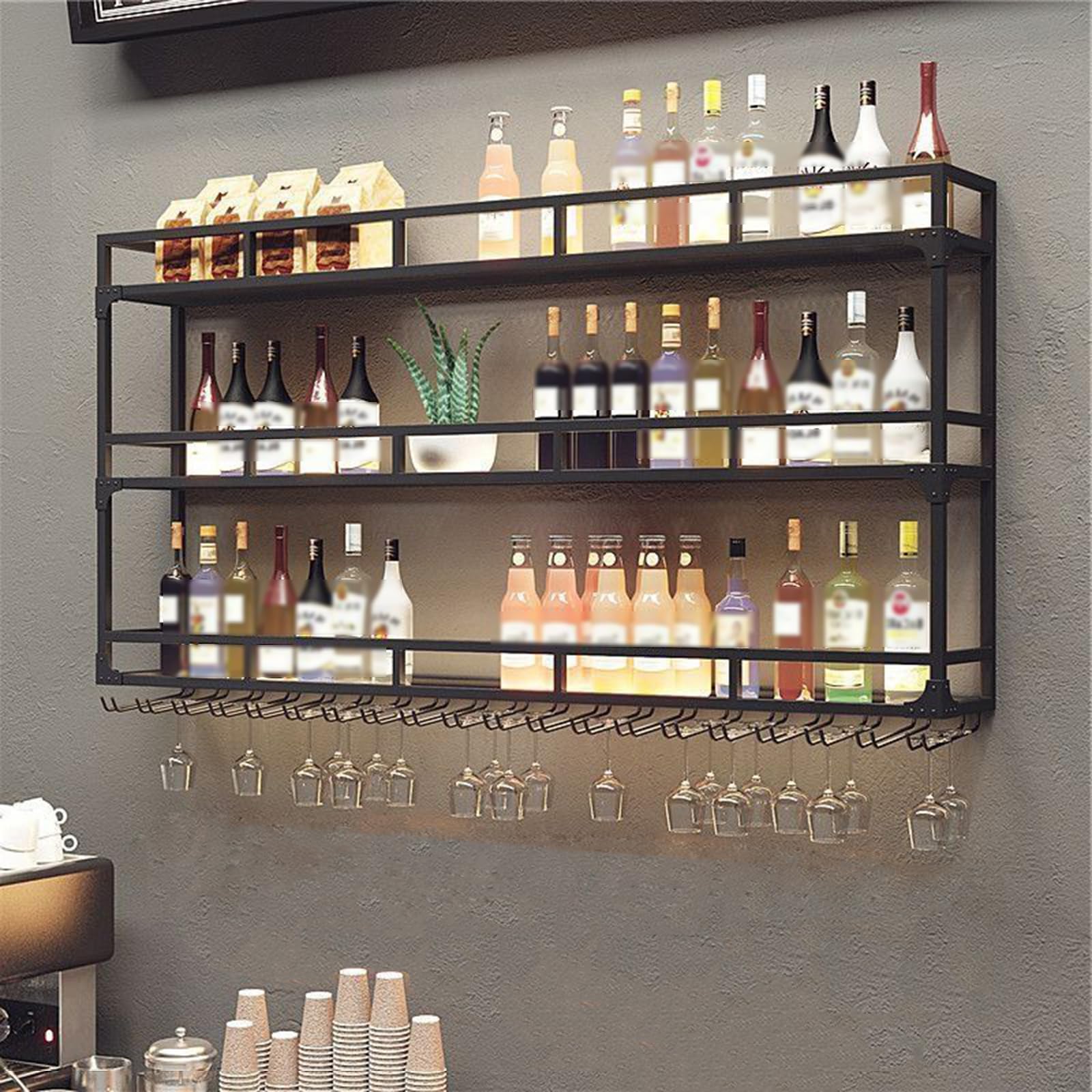 Présentoir à vin moderne design métal noir et porte-verres