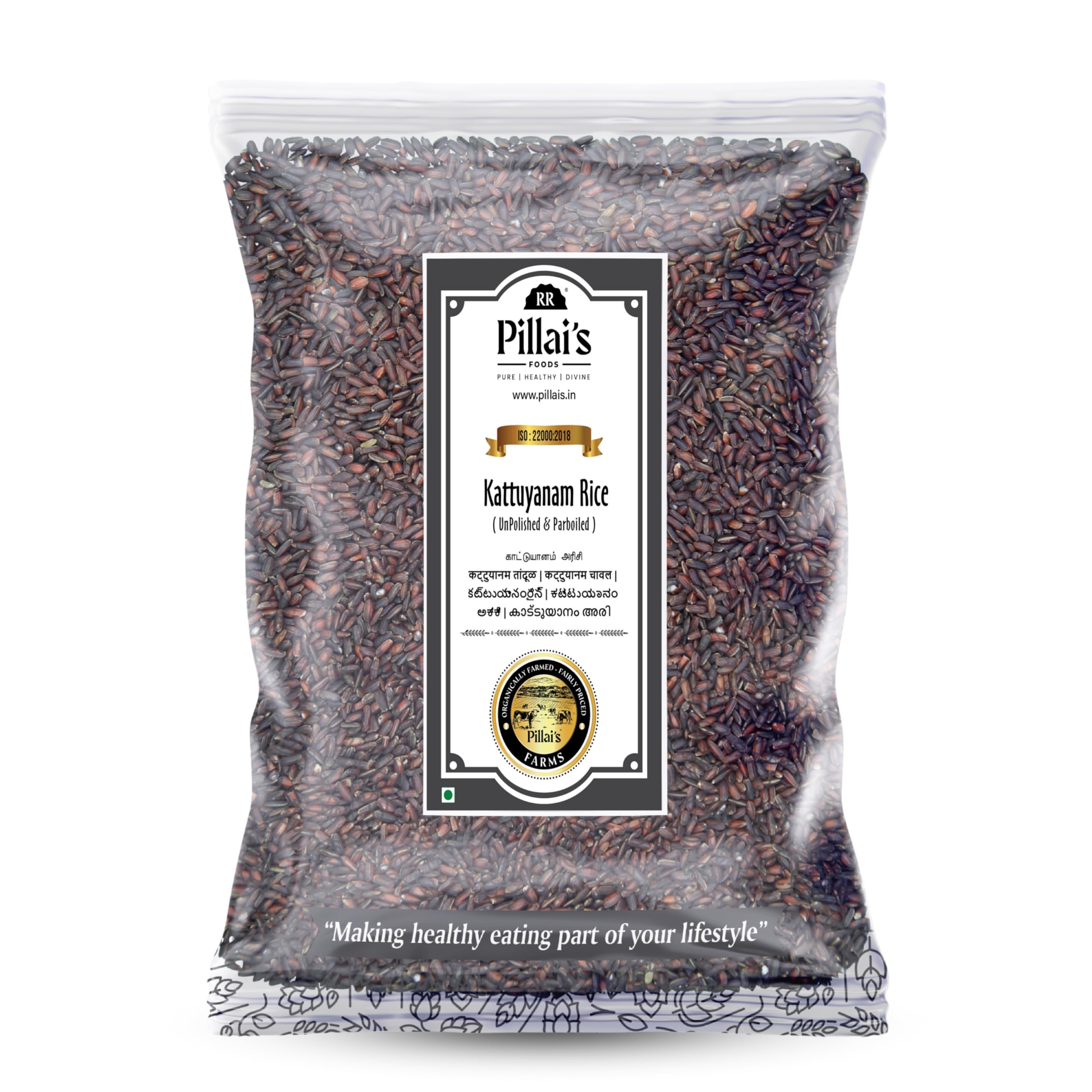 RR PILLAI'S Traditional Kattuyanam Rice - 1kg (Parboiled & Unpolished), Good Source of Fiber and Vitamins, Traditional Rice