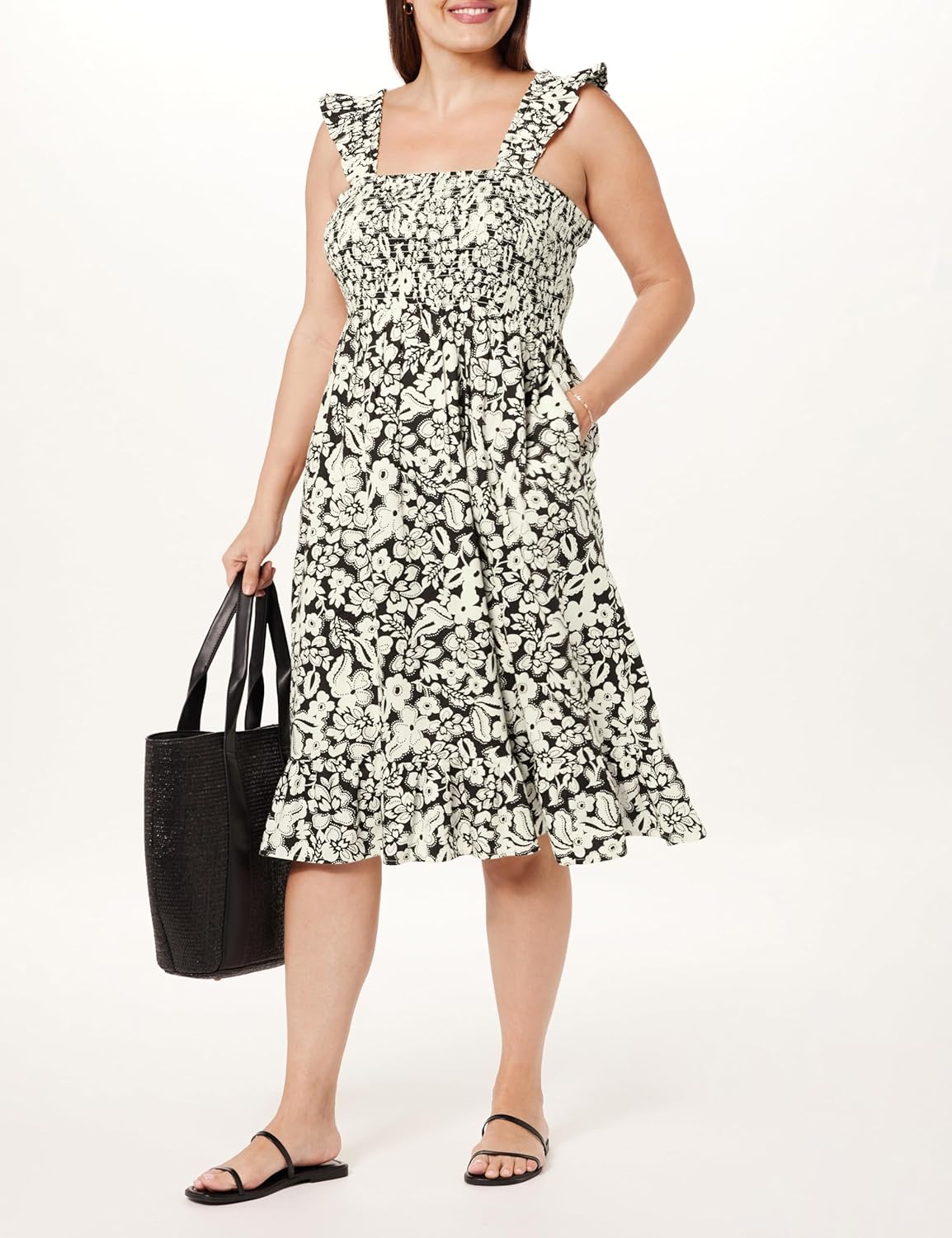 knee length dresses for ladies The Smocked Ruffle Tank Midi Dress – The Standard Stitch main image 0