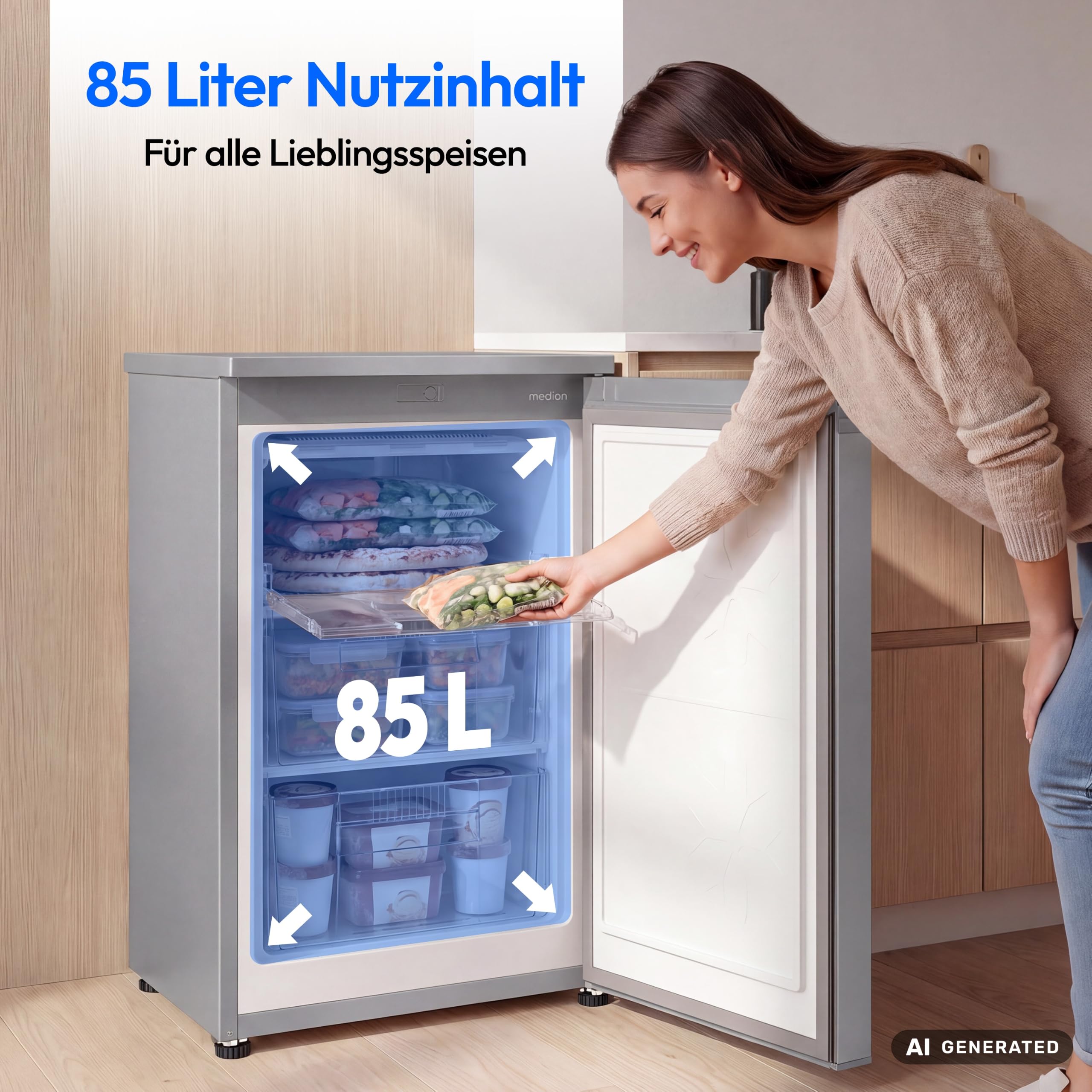 MEDION Gefrierschrank 85 Liter, 3 Türfächer - MD370018 - silber