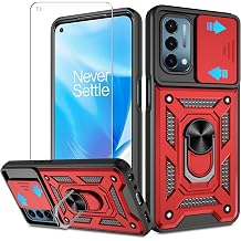 for OnePlus Nord N200 5G Case with HD Screen Protector with Slide Camera Cover, Atump 360 Rotation Ring Kickstand [Military Grade] Shockproof Protective Case for OnePlus Nord N200 5G,Red