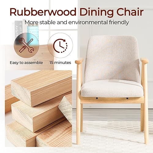 Miniatura 6 de Silla decorativa, sillón moderno de mediados de siglo, cómoda silla de lectura con asiento suave y patas de madera maciza para sala de estar,
