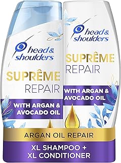 Head & Shoulders Supreme Repair Anti-Dandruff Shampoo 590 ml and Hair Conditioner 400 ml Set For Dry Damaged Hair, Dandruff Scalp Treatment With Argan & Avocado Oil, Pack of 2