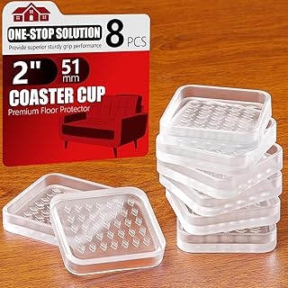 Non Slip Furniture Pad for Hardwood Floor, 8 Pcs 2" Clear Furniture Coaster Cup, Odorless & No-Stain Anti Slip Rubber Grippers | Heavy Duty Floor Protectors for Bed, Couch, Anti Skid Rubber Feet