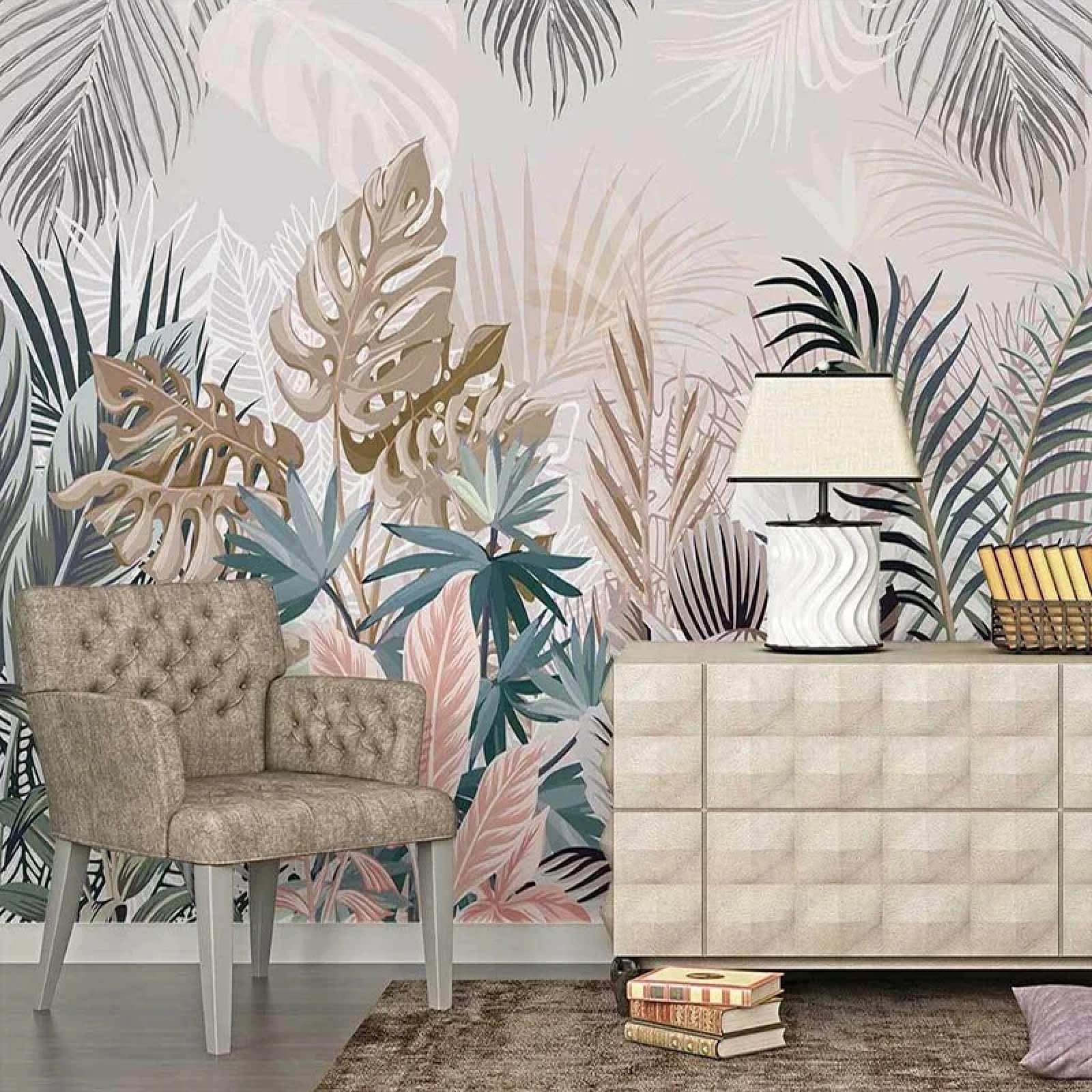 KoKoty Hd Print Silk Mural Wallpaper Hand Drawn Tropical Plants Rainforest leaves-360 x 280 cm-Wall Mural Photo Wallpaper Kids Bedroom Decoration