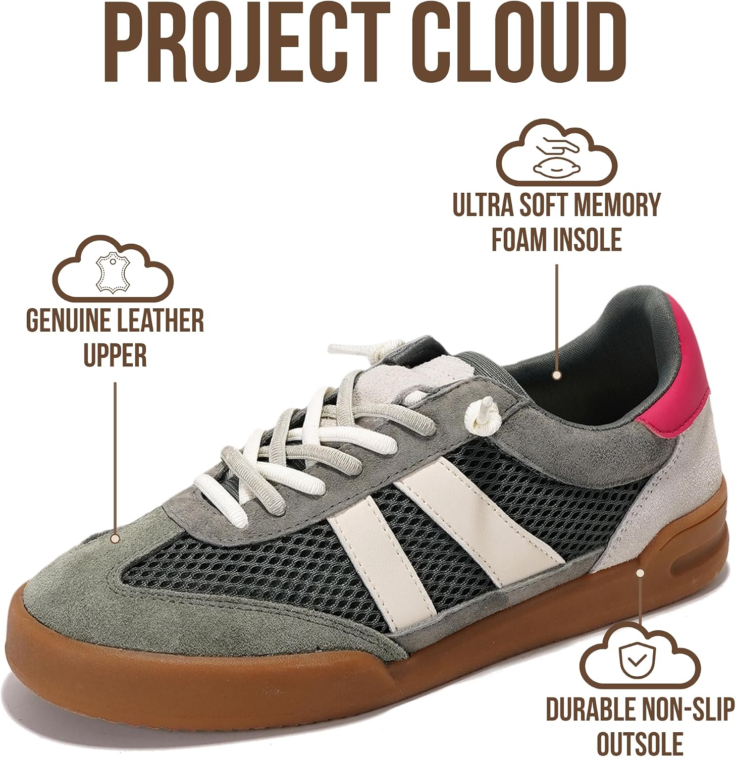 Project Cloud 100% Genuine Leather Casual Sneakers for Women - Memory Foam Insoles - Womens Shoes & Lightweight Women's Fashion Sneakers - Slip On Shoes for Women Footwear (Verdy)