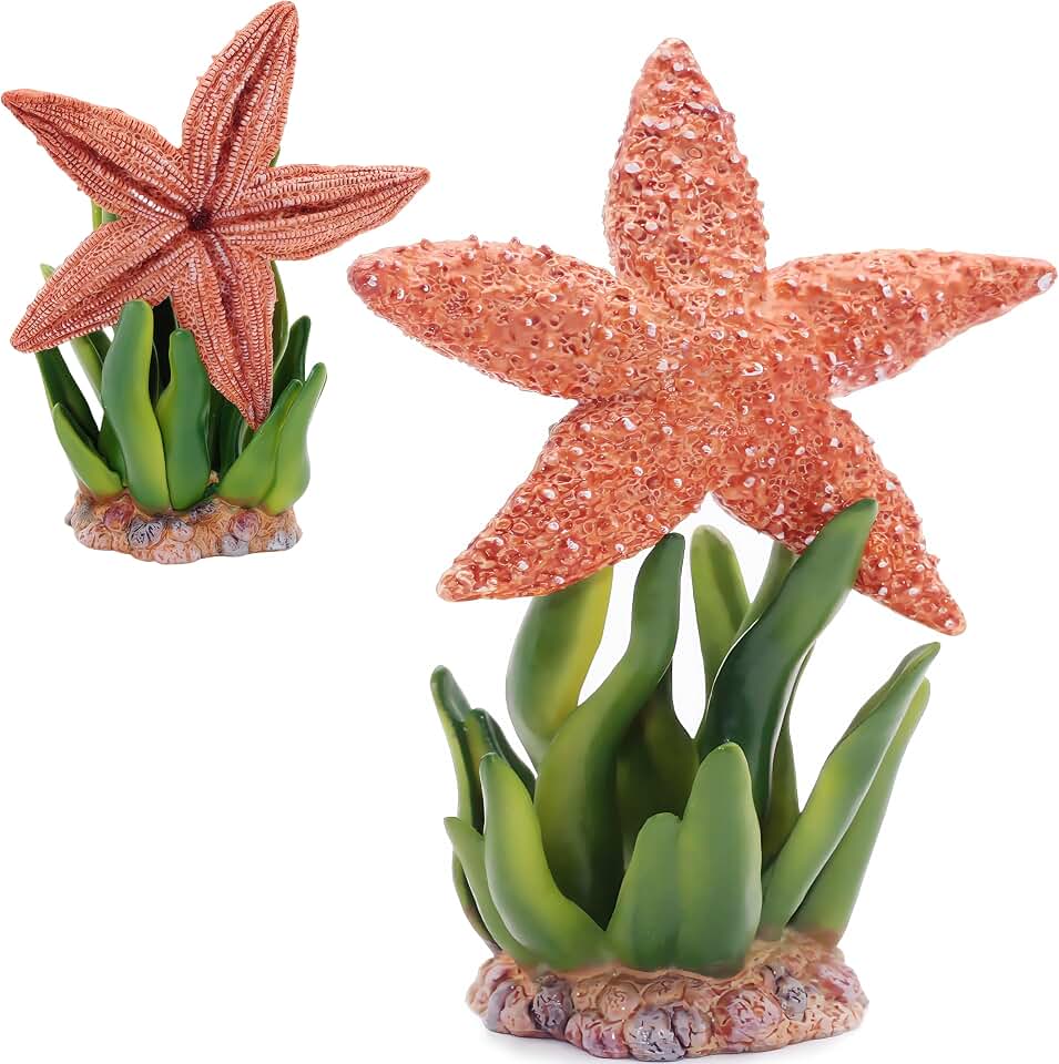 Gemini&Genius Starfish with Seaweed Ocean Toys for Kids 3-5 Years Old, Realistic Sea Animal Action Figures, Starfish Figurine for Toddlers, 2Pcs Gift for Educational, Display, Play, Collection Toys