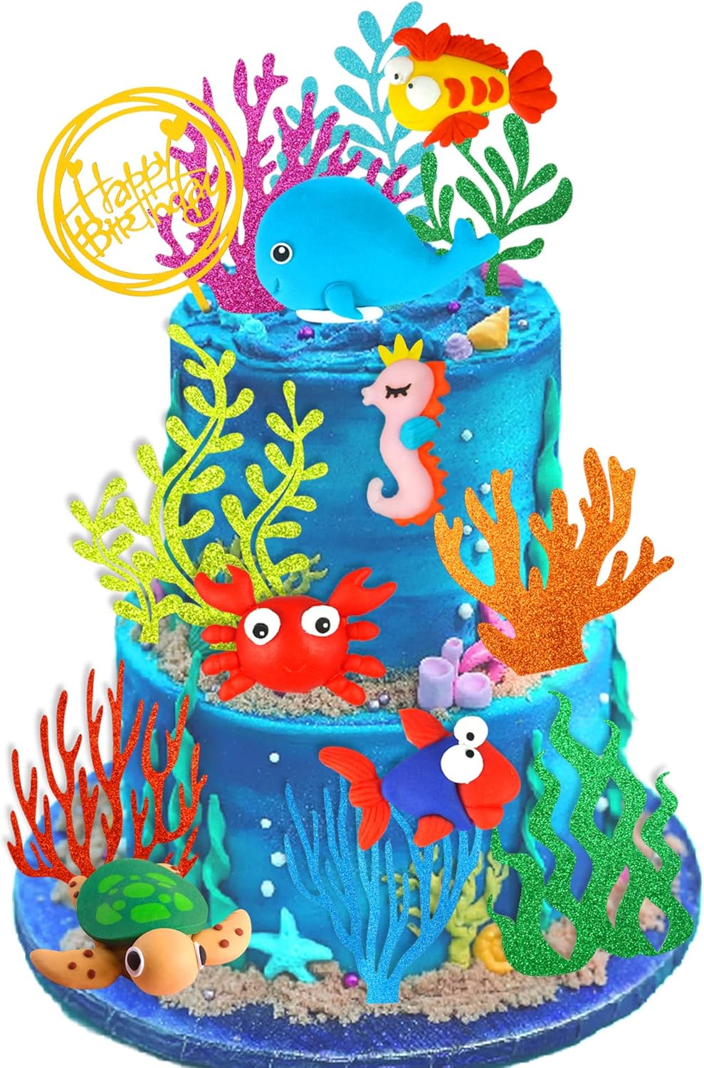 15 PCS Sea Ocean Theme Birthday Cake Decoration Toppers Fishing Cake