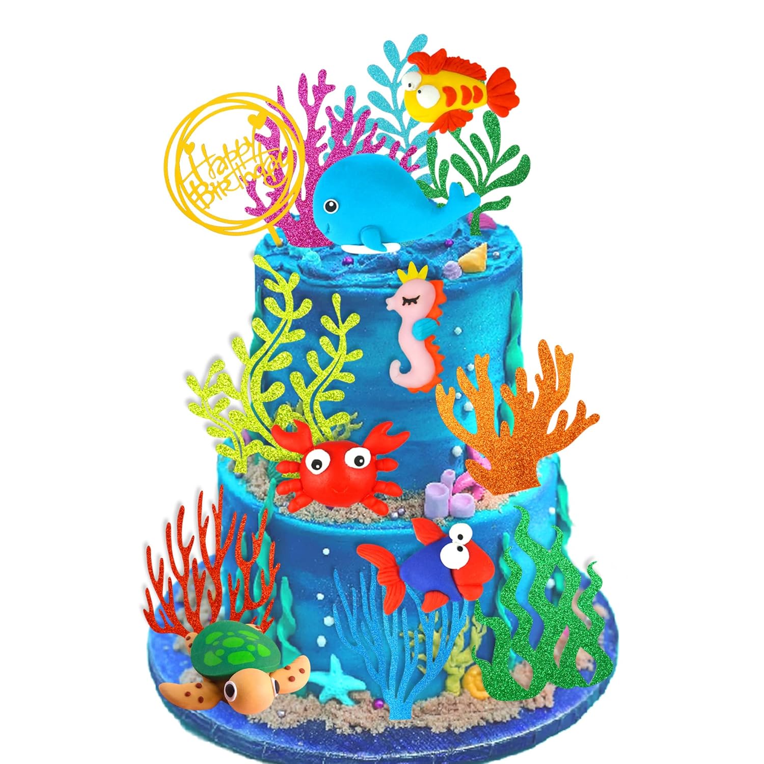 15 PCS Sea Ocean Theme Birthday Cake Decoration Toppers Fishing Cake