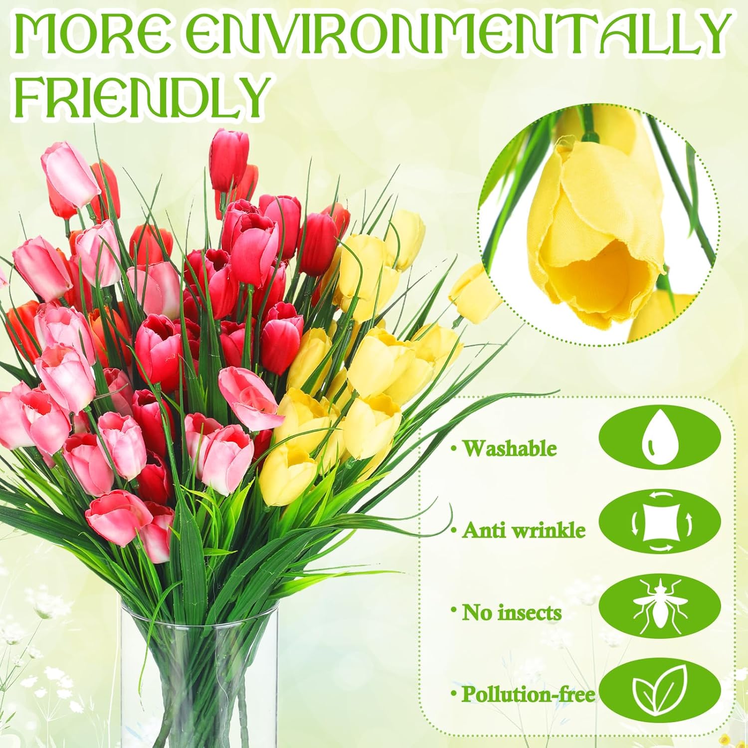 Yungyan 20 Bundles Artificial Flowers Multicolor Fake Tulips No Fade Faux Tulips Plastic Flower Arrangement for Easter Spring Decor Wedding Garden Table Centerpiece(Rose Red, Orange, Pink, Yellow)
