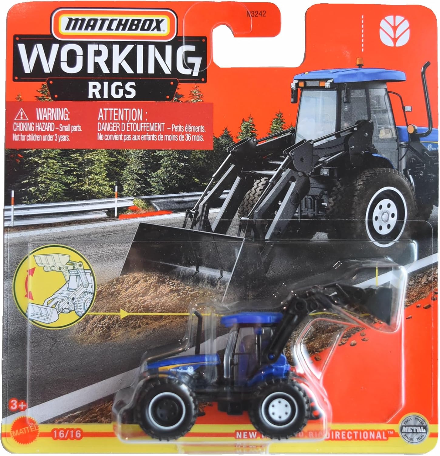Matchbox New Holland Biodirectional, Working Tractor 1:64 Scale, Blue, 3+ Kids, Unisex