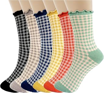 Knemksplanet 6 Pairs Socks for Women Cute Cotton Calf Sock Above Ankle Casual Athletic Crew Sock