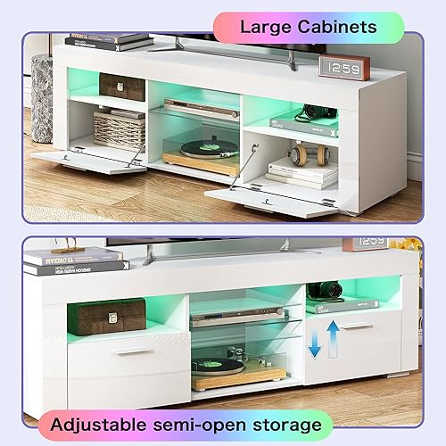 Miniatura 13 de Soporte de TV de 55 pulgadas para sala de estar, centro de entretenimiento de alto brillo para TV de 55 pulgadas, amplio armario de almacenamiento