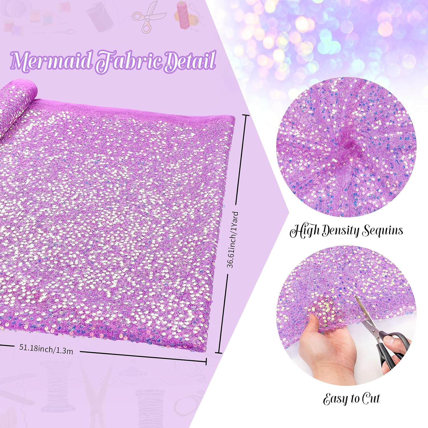 Sequin Fabric Purple Mermaid Glitter Fabric 1 Yard Sparkly Fabric by The Yard Mesh Fabric Reversible Sequin Fabric Great for Spring Dress Wedding Birthday Table Decoration DIY Crafts