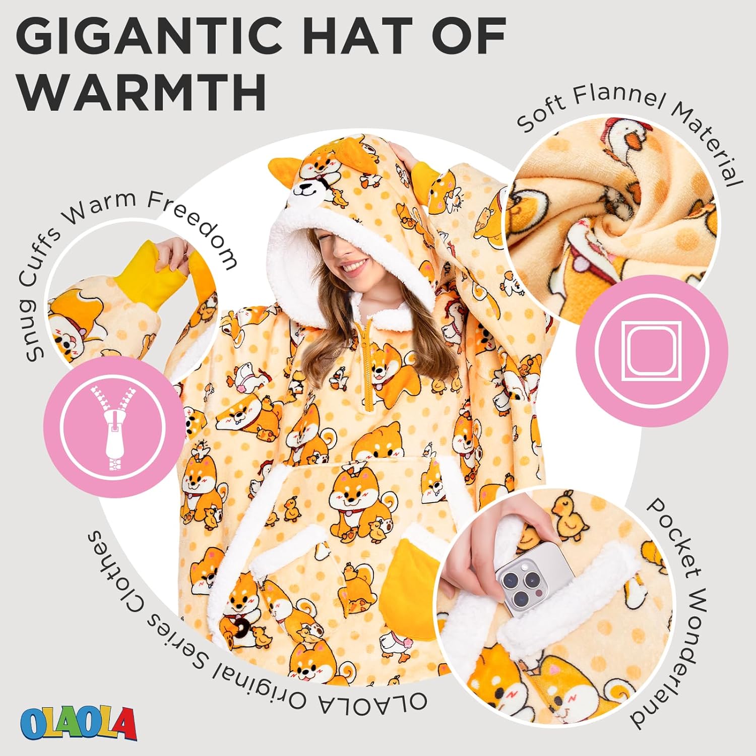OLAOLA Wearable Blanket Hoodie for Adults, Oversized Fluffy Hooded Blanket Thick Sweatshirt with Pockets - Image 2