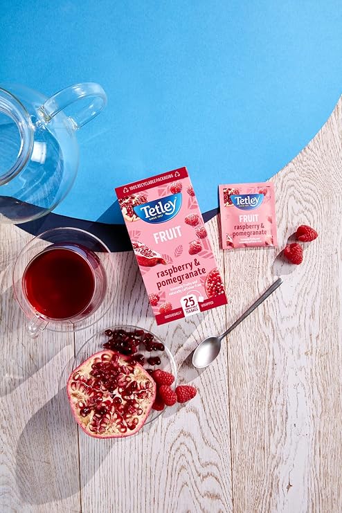 Tetley Raspberry & Pomegranate Tea, 6 x 25 Individually Wrapped Tea Bags