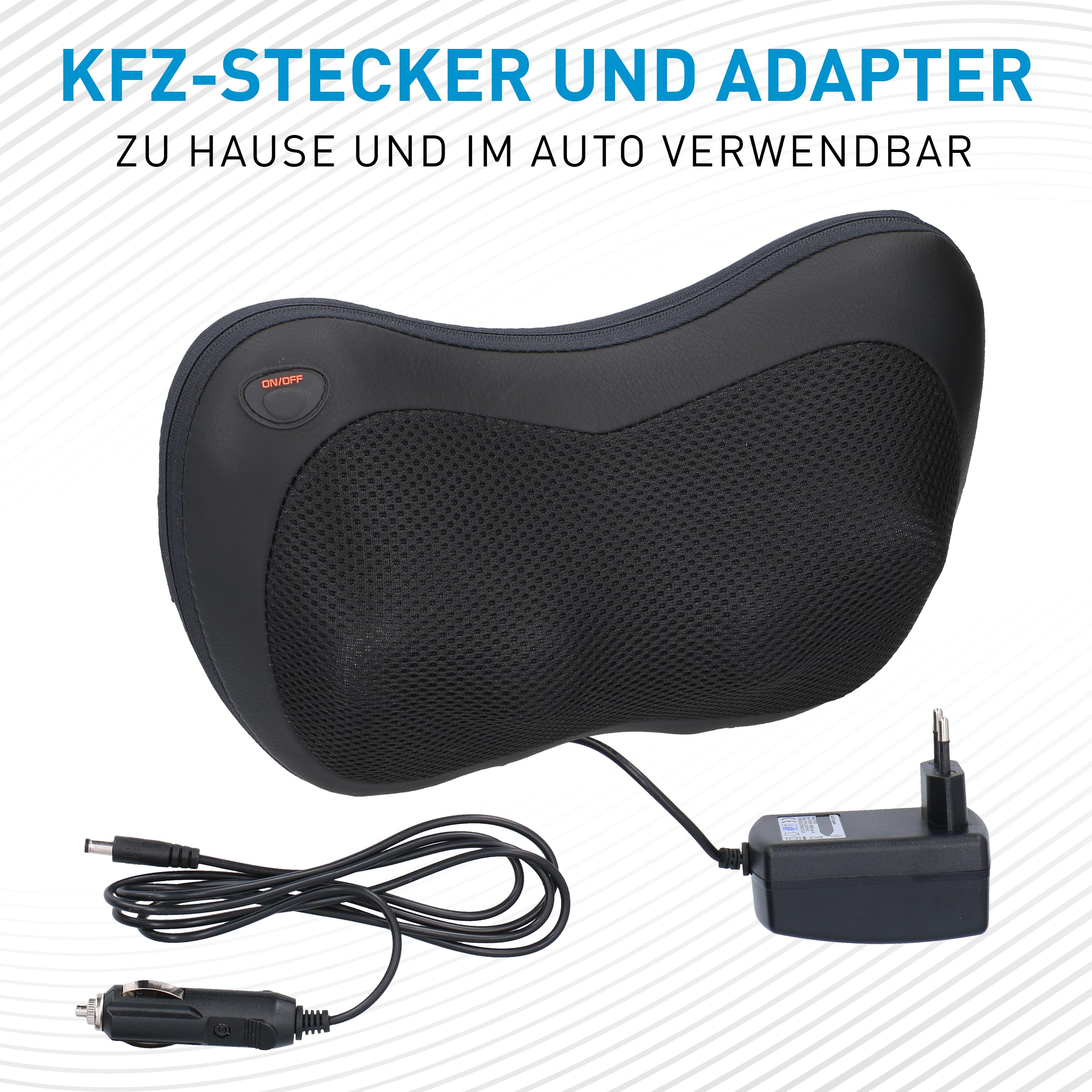 Grundig Massagegerät - Massagekissen zur Linderung von Muskelschmerzen - Rückenmassagegerät mit 4 Massageköpfen und Infrarot-Heizung - mit 2 Steckern (inkl. Autostecker) - Schwarz