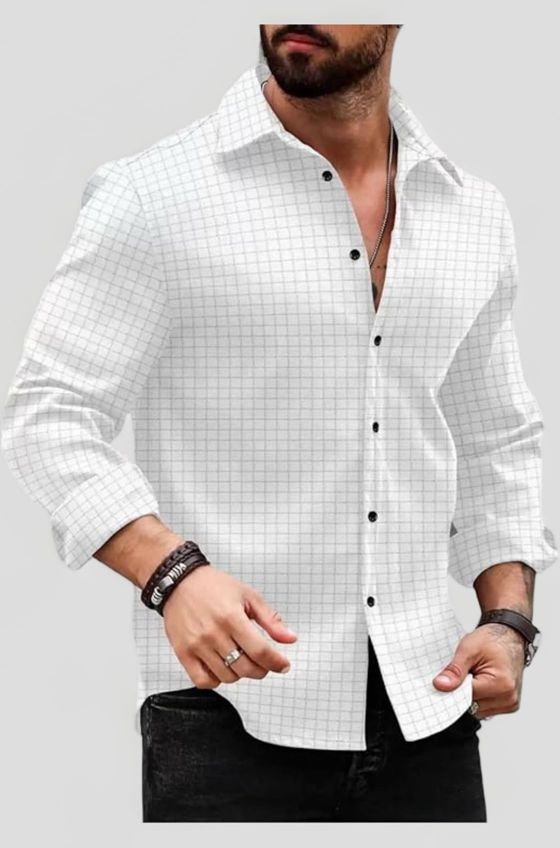 Men's Regular Fit Button Down Dress Shirts Textured Long Sleeve Casual Hawaiian Shirt
