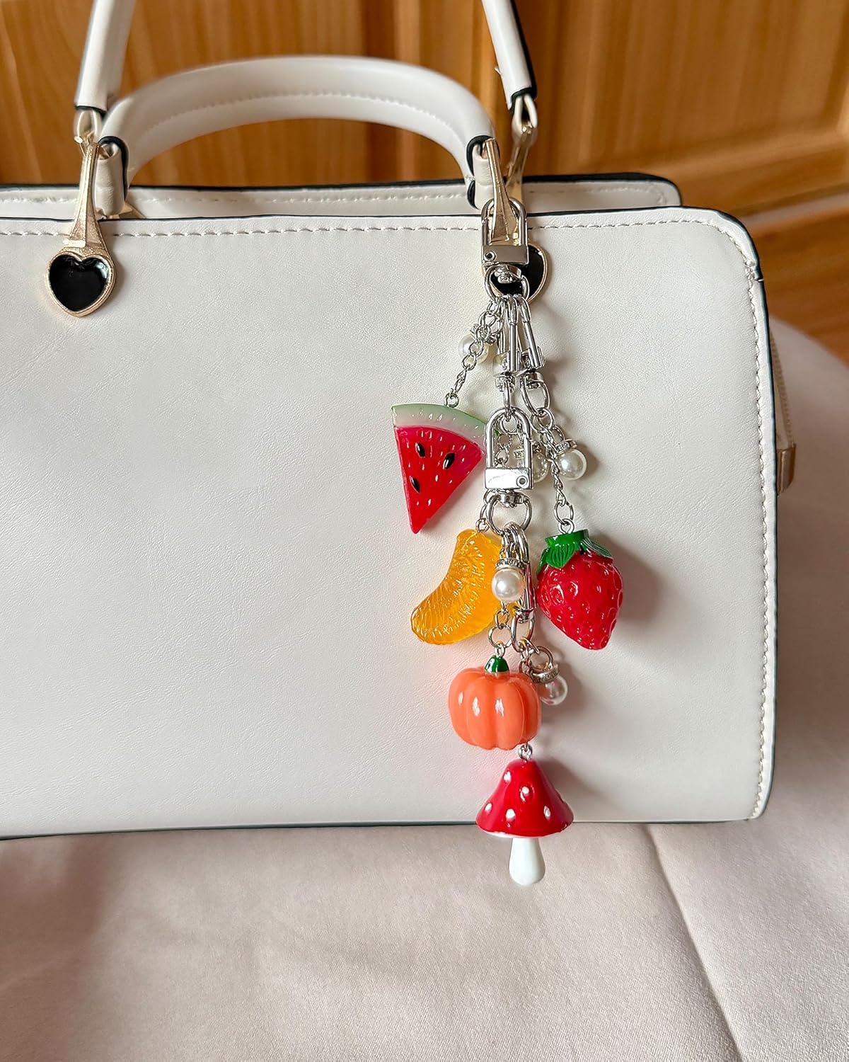 Fruit Keychain with Imitation Pearl, Cute Bag Charm Key chain for Women Girls, Strawberry Pendant Purse Charm Accessories - Image 5