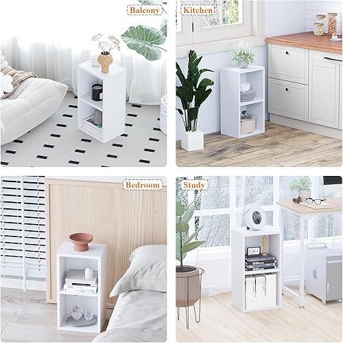 Miniatura 5 de ALISENED Estantería pequeña estantería apilable de madera estante de 2 cubos organizador de almacenamiento moderno para espacios pequeños estante de