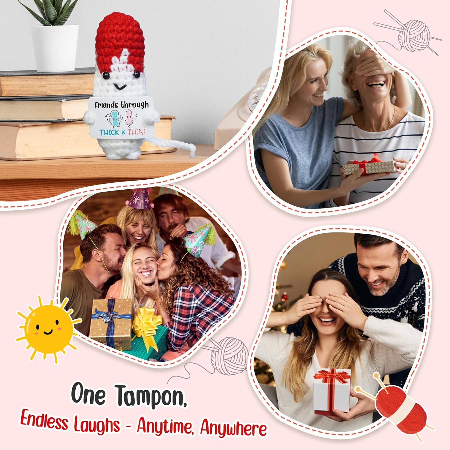 Funny Gifts for Adults - Emotional Support Plushies Crochet Tampon with Card - Galentine Day Gifts, Gag Gifts for Women Mom Wife Girlfriend, Friend Coworker Gift - Image 6