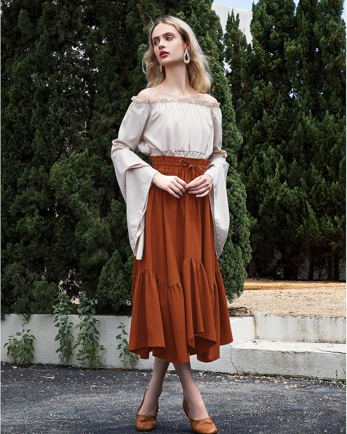 American Trends Women’s Renaissance Pirate Skirt Medieval Long Flowy Maxi Skirt for Ren Faire Halloween Outfit with Pockets - Image 3