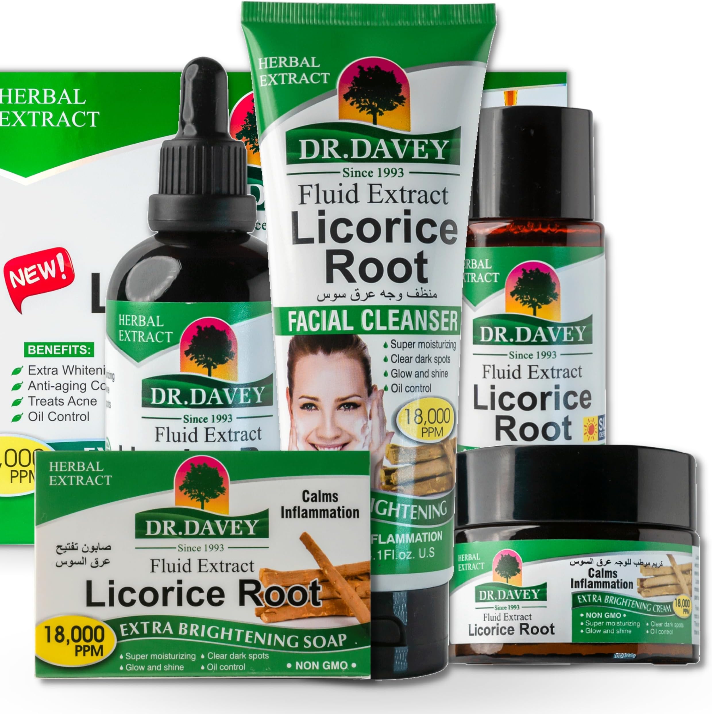 Licorice Root Extra Brightening Skin Care Set Anti Aging Control Treats Acne Cleans Black Spots Remove Pimples Deep Cleanser Calm Inflammation