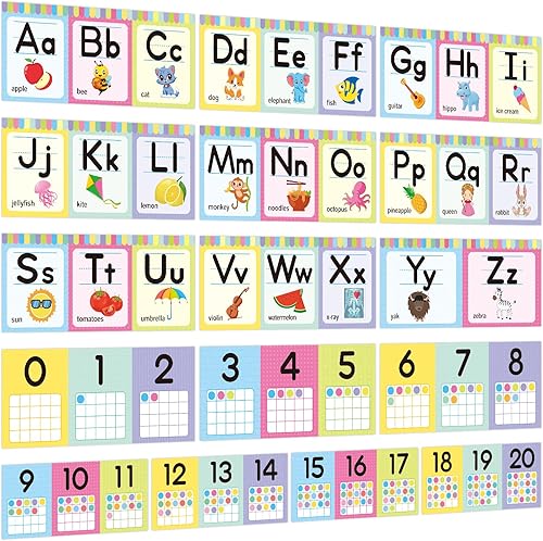 Miniatura 8 de OUNENO Juego de tablones de anuncios de línea del alfabeto, números ABC 0-20, decoraciones de pared para preescolar, jardín de infantes, primaria,