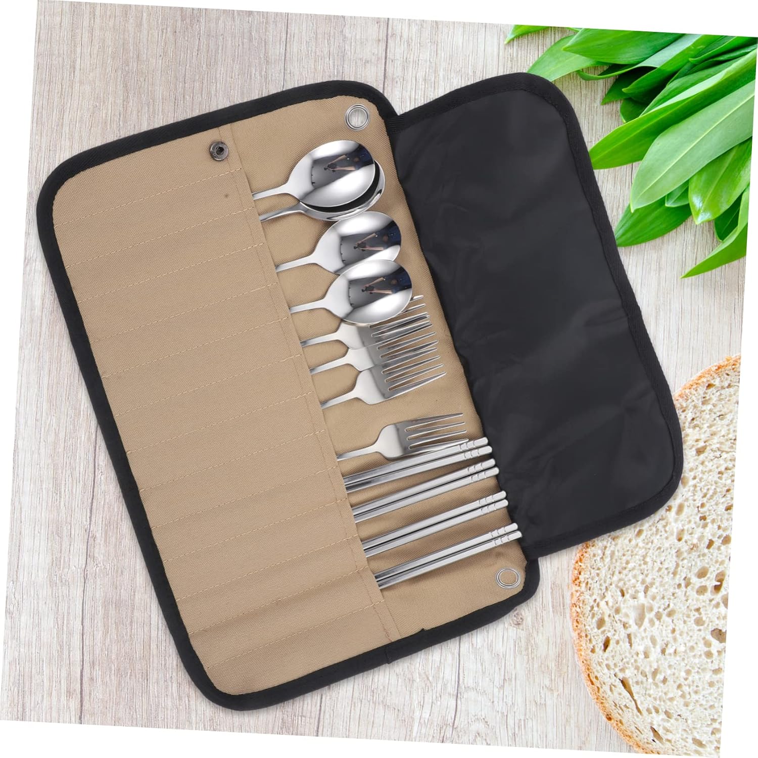 1set Camping Cutlery Portable Picnic Utensils Storage Organizer for Outdoor Activities Nylon Chopsticks Spoon Fork for Hiking Bbq and Kitchen Use