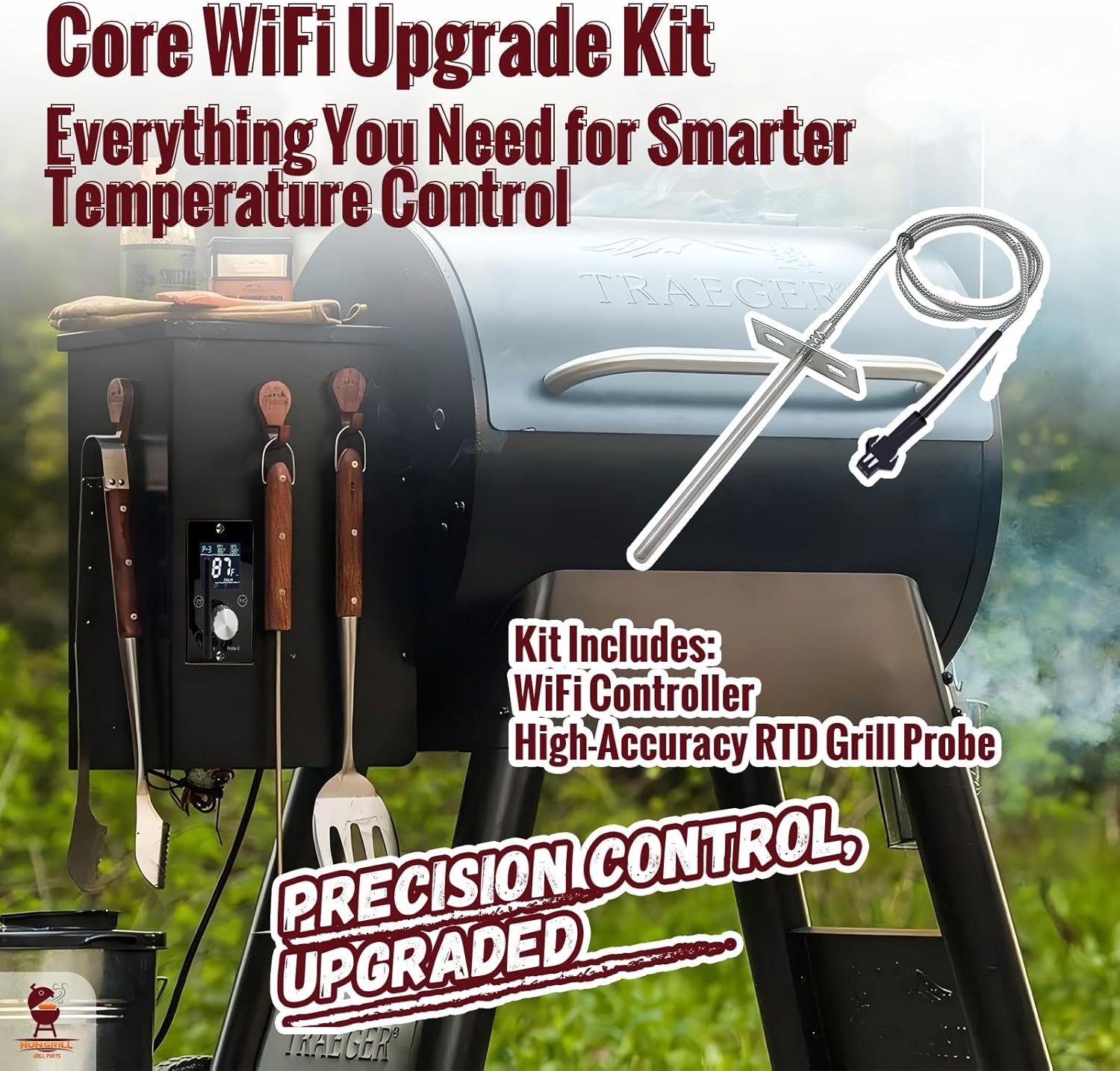 Universal WiFi PID Controller Kit with Smart APP Control Board & High-Accuracy RTD Grill Probe | Core Upgrade Replacement for Pit Boss, Traeger, Z Grills, Asmoke and More