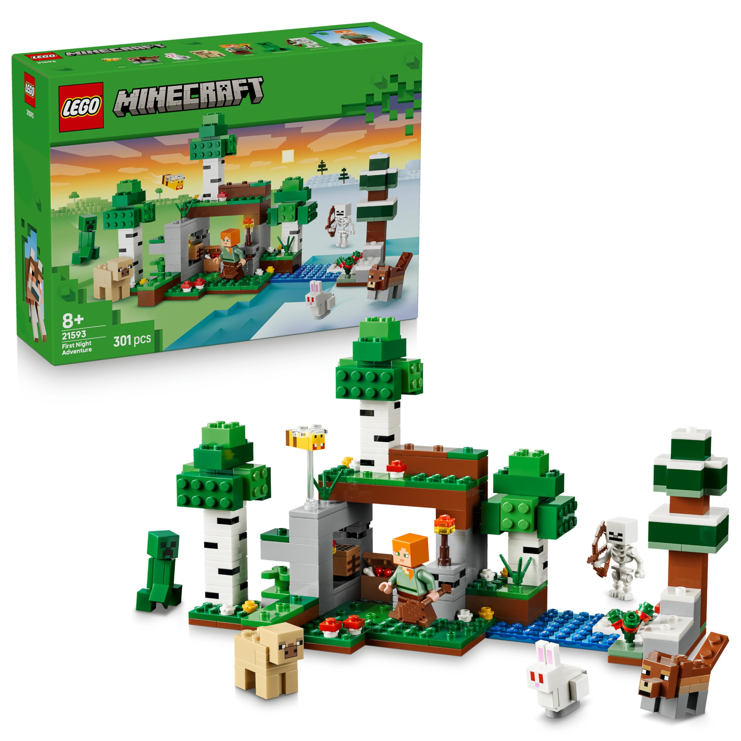 LEGO Minecraft First Night Adventure - Interactive Toy w/ 7 Figures incl. Alex, Creeper, Skeleton & Woods Wolf - Gaming Gift for 8+ Year Old Boys & Girls - 21593