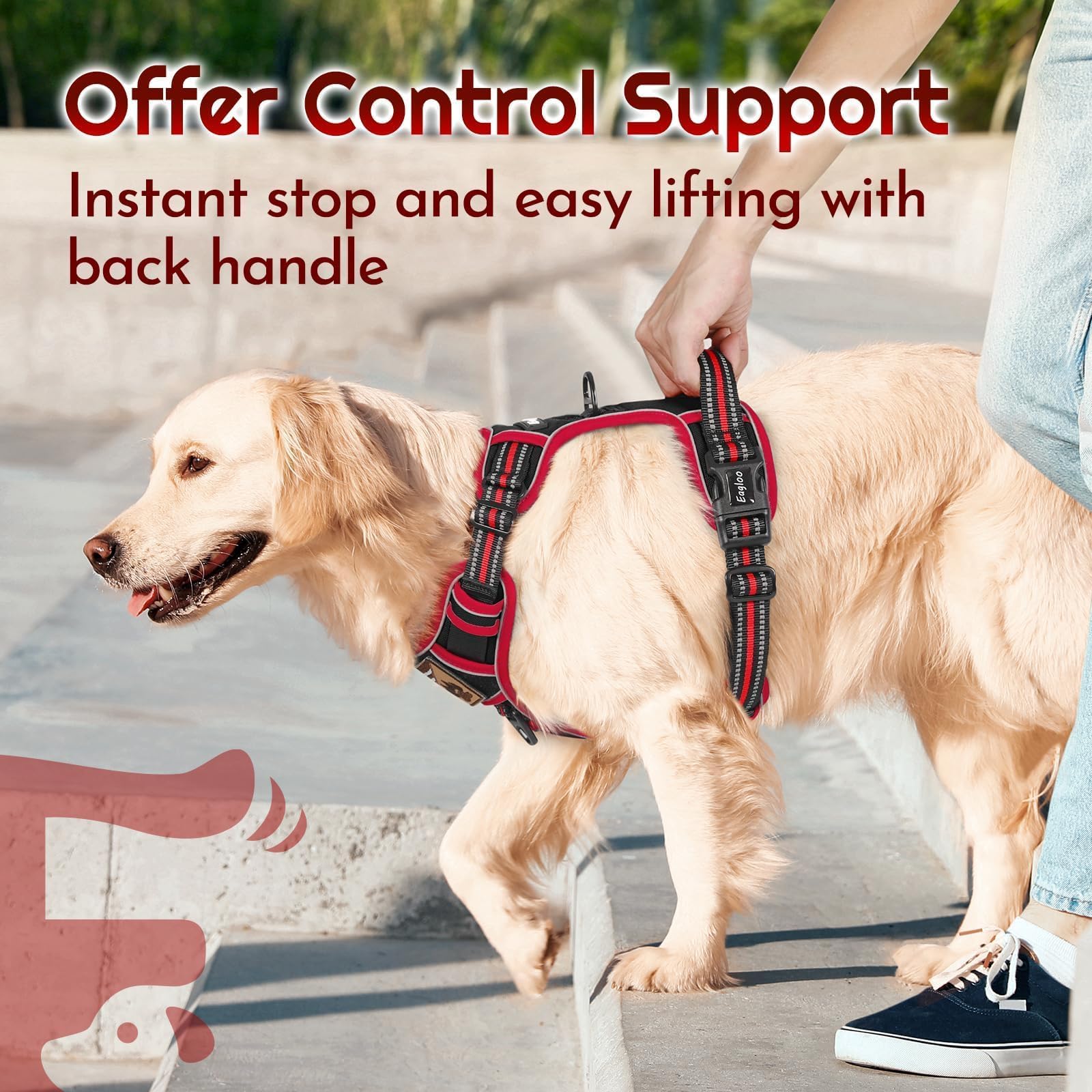 Eagloo Harnais pour chien de taille moyenne, réglable, anti-traction avec 3 boucles, doux, rembourré, facile à promener avec poignée, gilet réfléchissant anti-étranglement avec 2 clips pour laisse,