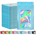 JETMORE 300 Pcs Mylar Bags, Smell Proof Bags Foil Pouch, Holographic Resealable Bags for Small Business, Candy Sample Jewelry Bag Sealable Packaging for Party Favor Food Storage ((2.8x3.9in-Blue)