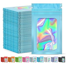 JETMORE 300 Pcs Mylar Bags, Smell Proof Bags Foil Pouch, Holographic Resealable Bags for Small Business, Candy Sample Jewelry Bag Sealable Packaging for Party Favor Food Storage ((2.8x3.9in-Blue)