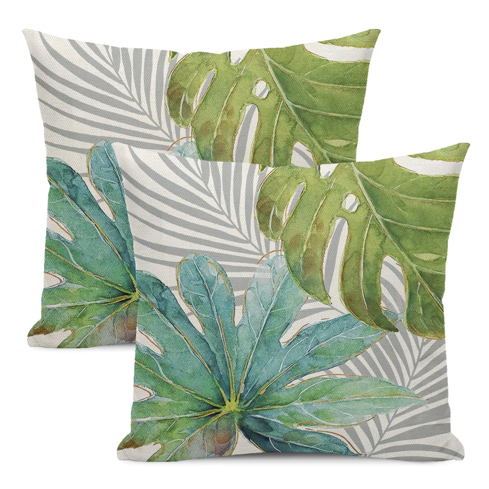 Yxuiyal Summer Pillow Covers 18x18 Inch Set of 2 Green Gray Palm Leaf Throw Pillow Covers Outdoor Decor Modern Tropical Leaf Decoration Pillowcase Farmhouse Decorative Cushion Cover for Home Sofa — image 1