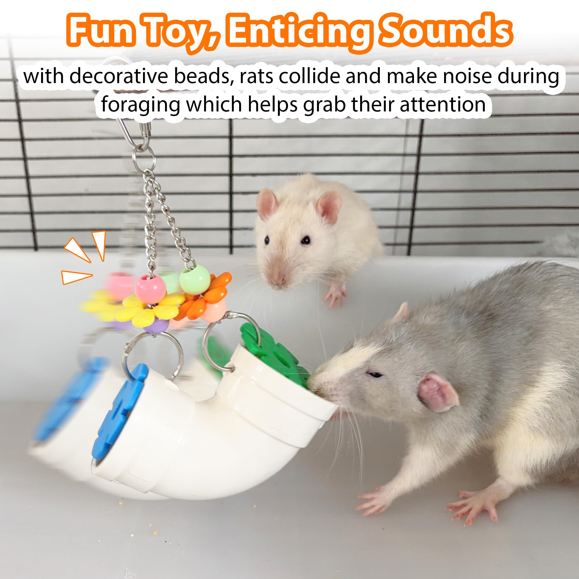 2Pcs Rat Enrichment Toys Set, Foraging Slow Feeder, Stainless Steel Holder & Treat Dispenser, Interactive Puzzle Cage Accessories, Hanging Easy-Clean for Rats Mice Birds - image 8