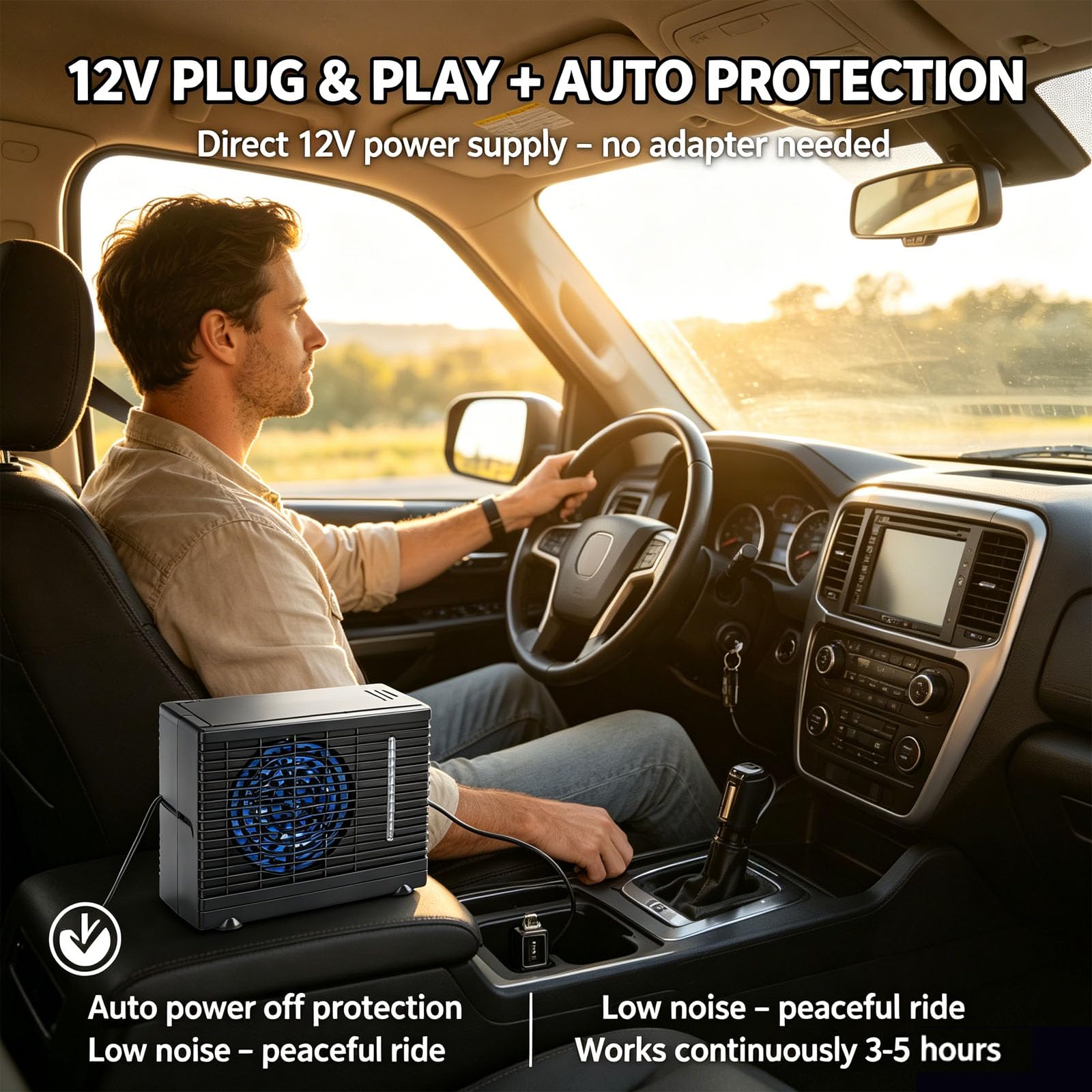 Aire acondicionado para furgoneta, unidad de acondicionamiento de 12 V, ventilador portátil con protección de apagado automático, bajo ruido, múltiples ajustes de velocidad del viento, vehículos y