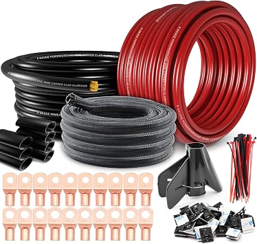 1/0 Gauge Wire(20ft Each - Red/Black) Copper Clad Aluminum CCA Automotive Wire with 40ft 1/2 Cable Sleeve - Ideal for Car Audio, Solar, Auto, RV, Marine Power & Ground Cables