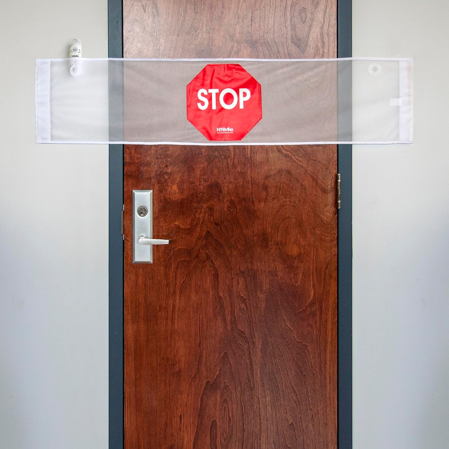 NYOrtho Door Guard Stop Sign Banner 2024 Updated | Stop Sign with Alarm | Size: 60" W