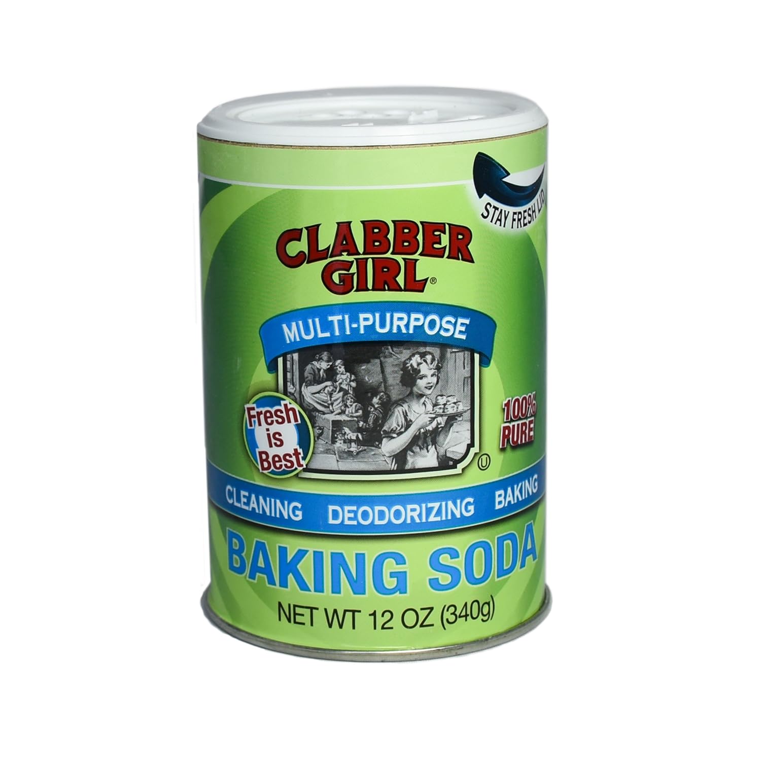 Clabber Girl Baking Soda 12 oz - 100% Pure Sodium Bicarbonate for Baking, Cleaning & Deodorizing