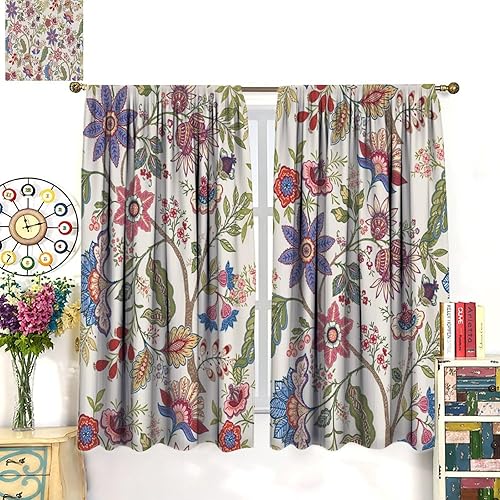Miniatura 94 de Retro 70s Floral Blackout Window Curtains, Watercolor Flower Plant Rustic Modern Style Pattern Window Drapes, for Bedroom Living Room 42x45in 2