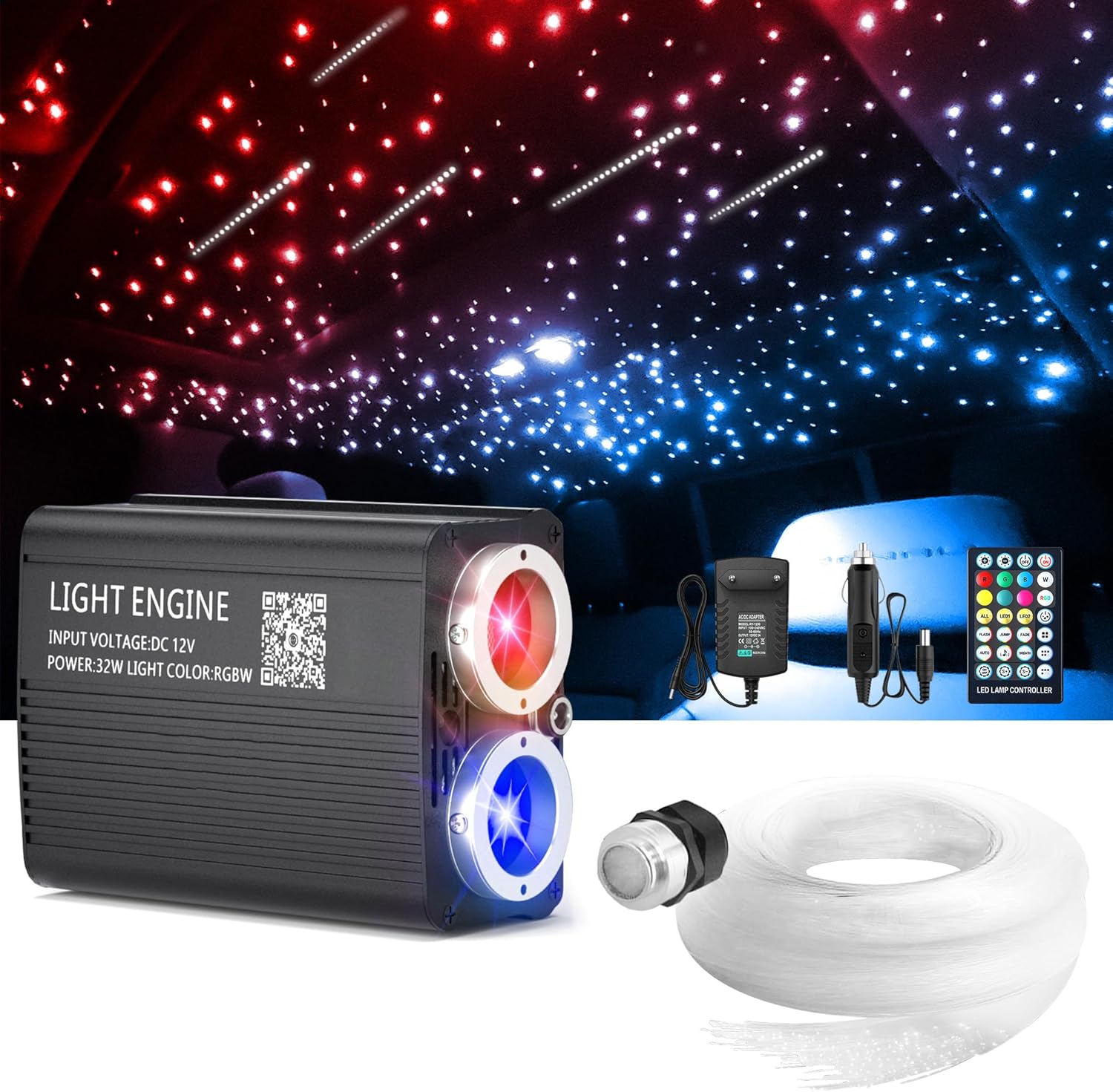 Dual-Color Starlight Headliner Kit - 1300pcs 0.03in 13.5ft Fiber Optic Star Lights for Car with 32W RGBW, Shooting Meteor & Music Sync, APP/Remote Control for Car Roof/Bedroom Ceiling