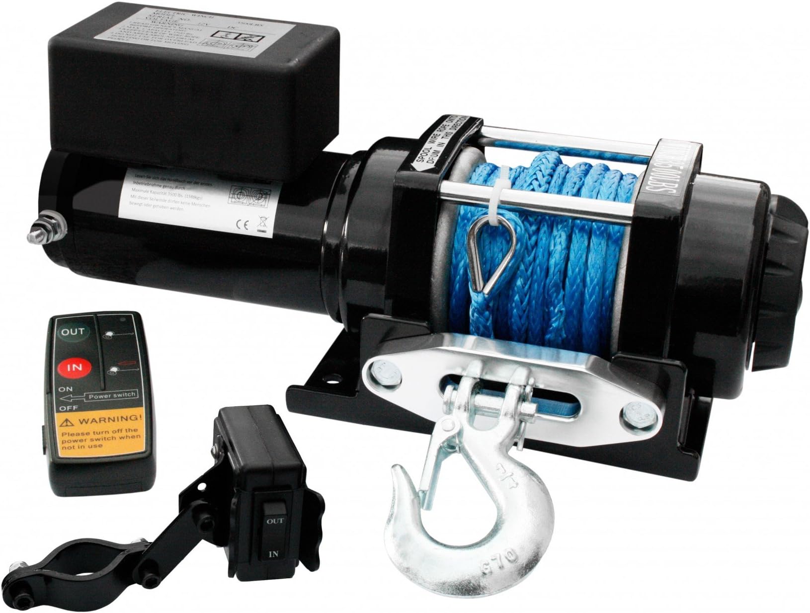 Electric ATV Rope Winch 4000 lbs Remote Controlled Plastic Rope Dyneema