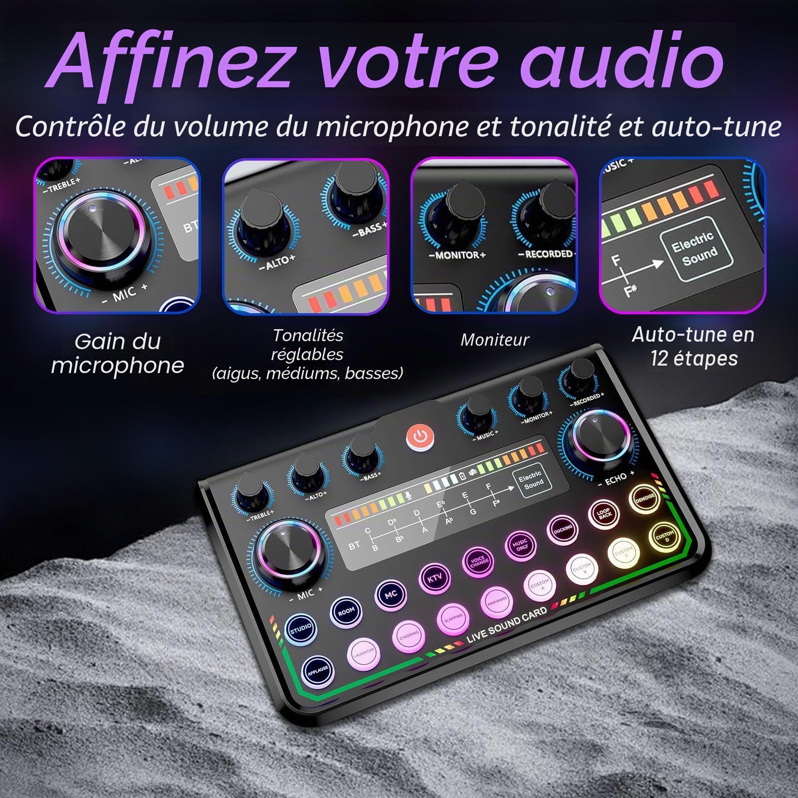 Ensemble d'équipement de podcast avec carte son en direct, microphone mélangeur audio, microphone à condensateur, interface audio, microphone de diffusion en continu, enregistrement en studio pour