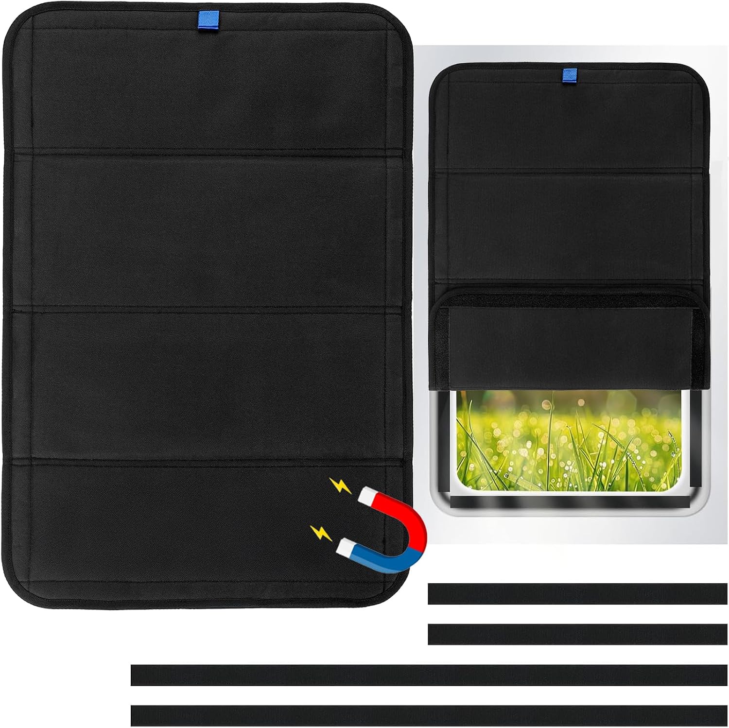 Magnetic Rv Skylight Cover, Foldable Blackout Sun Shade RV Window Cover with UV Protection and Privacy for Camper and Travel Trailers (Black, 16.25" L x 16.25" W)