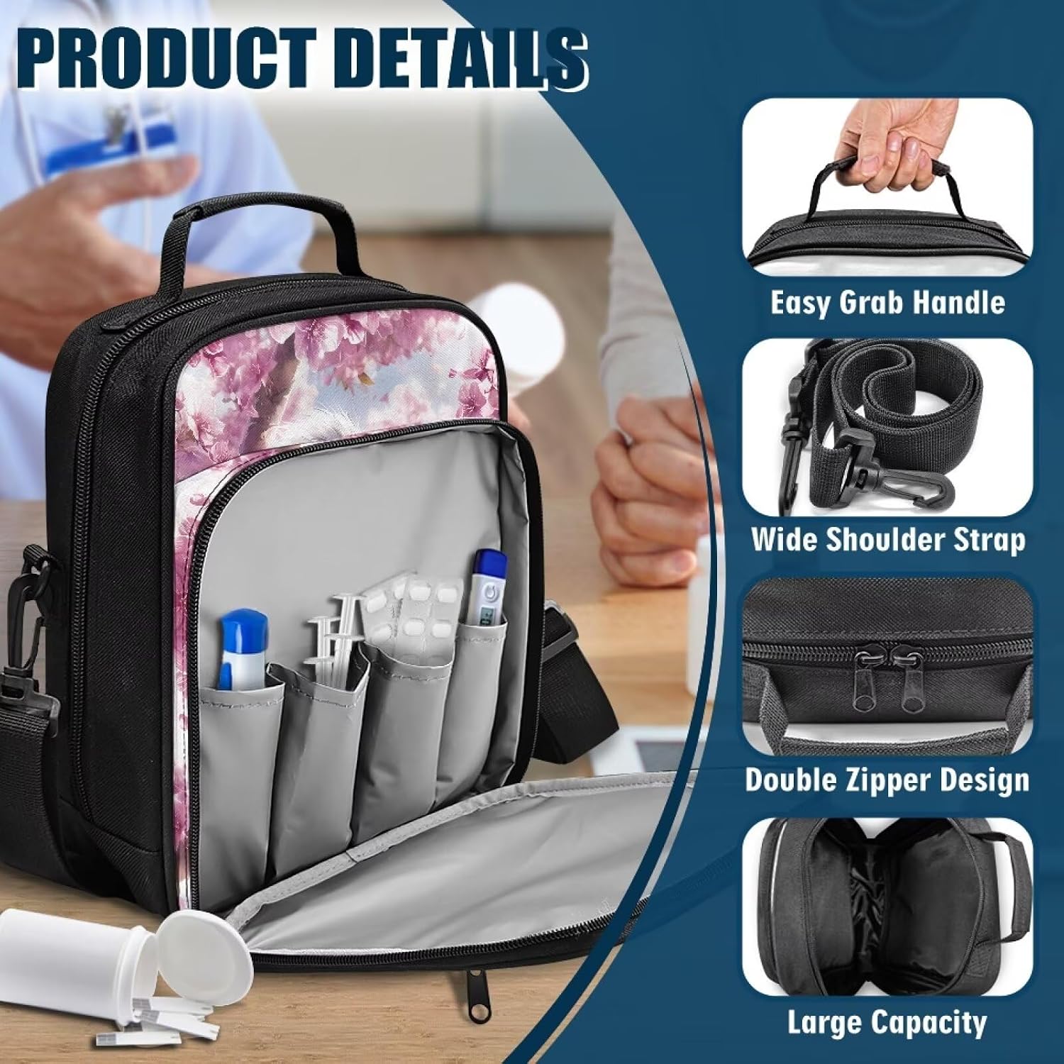 Insulin Pen Holder Diabetes Organizer Multi-Pocket Diabetic Supply Case Travel Medical Kit Large Cpacity Carrying Case Medical Supplies Bag Crossbody Bags Koala