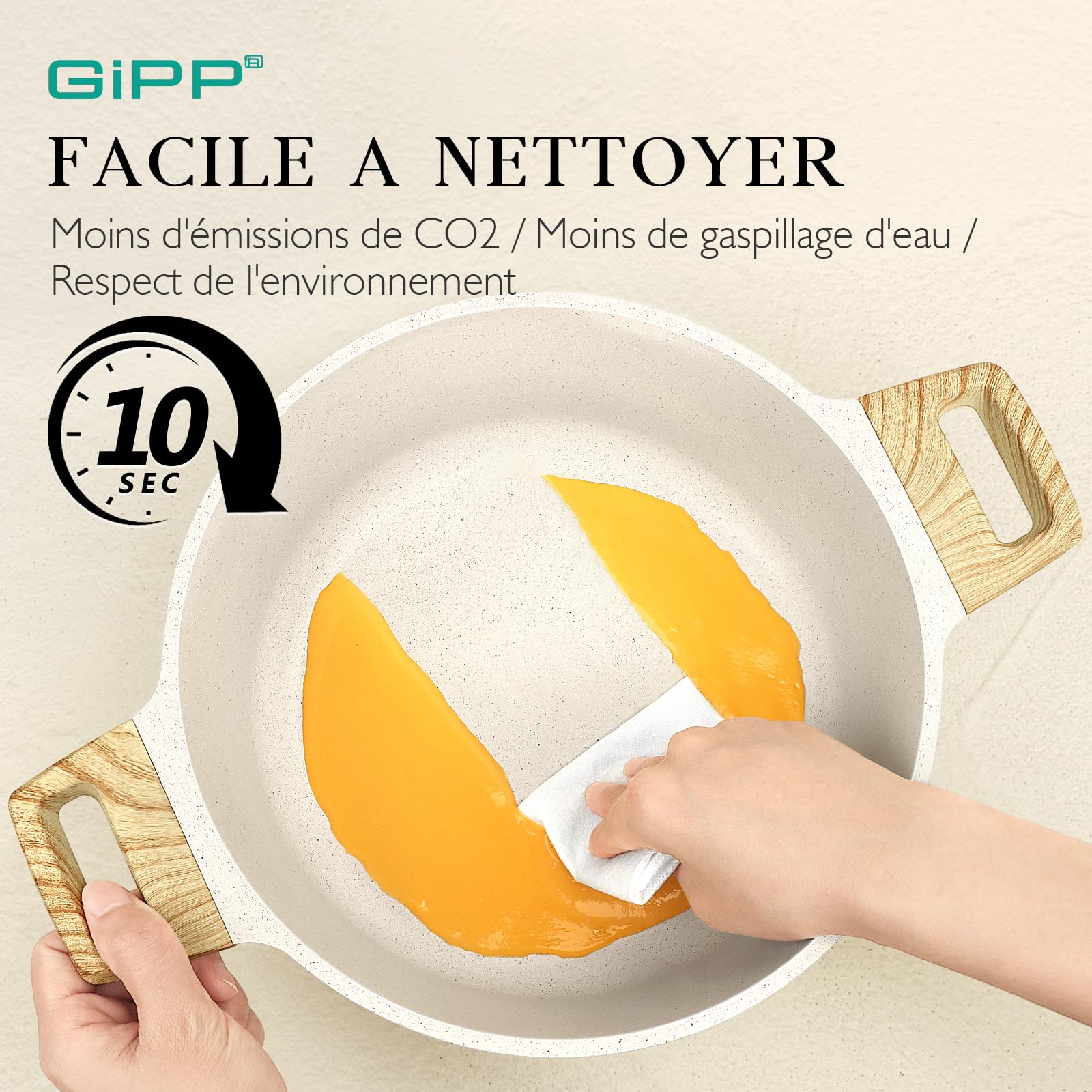 GiPP Set de Poêles et Casseroles avec Revêtement Céramique Antiadhésif - 21 Pièces Induction Lot de Poele avec Spatule + Cuillère, Sans Toxiques, Convient à Différents Types de Cuisinières | Grande capacité, sauter dans la poêle, sauter, braiser, frire, l