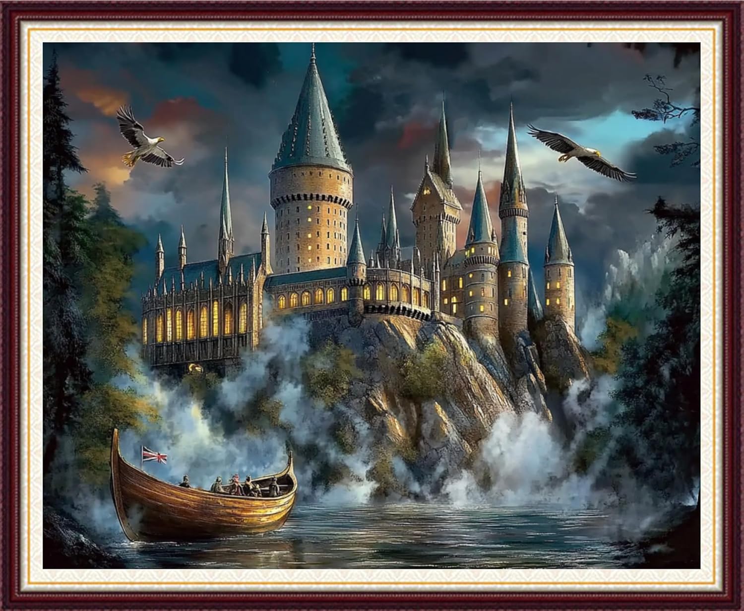 Foxnyart Stamped Cross Stitch Kits Full Range of Embroidery Needlework Starter Kits for Beginners Adults 11CT Embroidery Patterns Art Crafts DIY Needlepoint Kit-Magic Castle 16x20 inchs