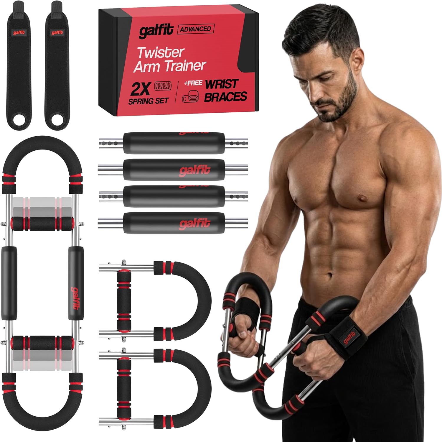 Twister Arm Trainer - Chest Workout Equipment for Full-Body Training with Adjustable Resistance Levels, Professional Arm Workout Machine with Wrist Braces, Chest Exerciser for Men and Women