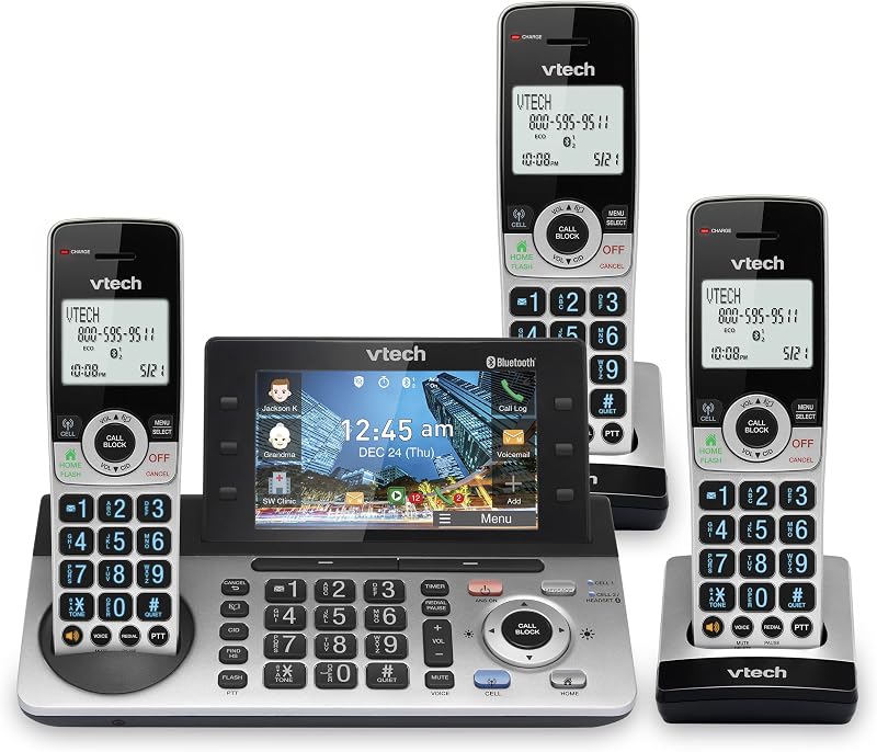 IS8251-3 Teléfono inalámbrico expandible de 3 auriculares de grado empresarial para oficina en casa, pantalla a color de 5", teclas de acceso directo programables, bloqueo inteligente de llamadas, sistema de contestación, conexión Bluetooth al celular